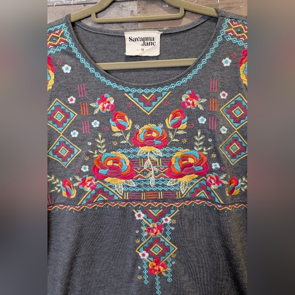 Savannah Jane Heather Gray Embroidered Cap Sleeve Top - Picture 4 of 16